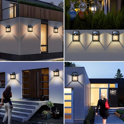 Solar Powered Outdoor Wall Lights, Sunrise and Sunset Motion Sensor, 3 Lighting Modes, Exterior Front Porch Security Light.(1Pcs).