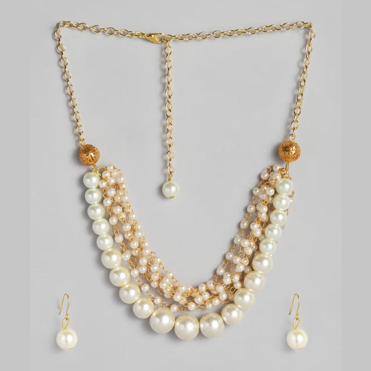 Multistranded Pearl Necklace & Earring Set - instor360.com
