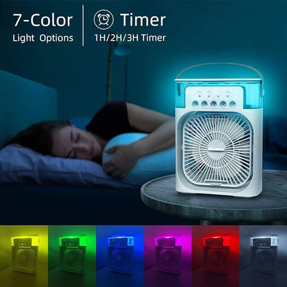 Mini Air Cooler, USB Desk Fan, Personal Evaporative Cooler with 7 Colors LED Light, 3 Wind Speeds and 3 Spray Modes for Office, Home, Dorm, Travel Personal Cooler - instor360.com