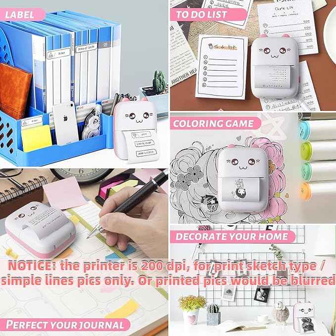 Best Gift Mini Bluetooth Thermal Printer, Portable Label Printer Ink-Free Printer for Android & iOS System, Black on White Thermal Printer with Print Paper - instor360.com