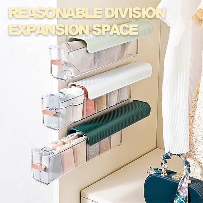 Wall Mount 6 Cell Drawer Storage Boxes and Acrylic Organizers for Lingerie, Socks, Ties, Data Cable, Spices Organization (Green) - instor360.com