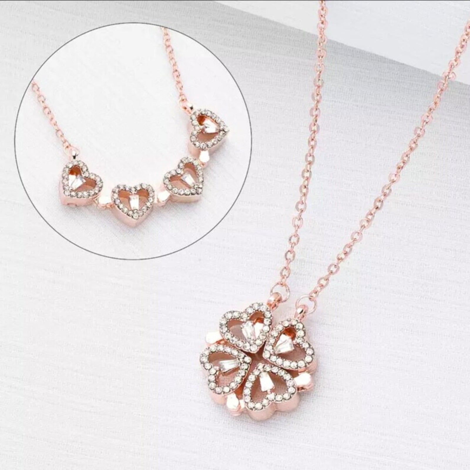 Women Rose Gold-Plated & White Ad-Stone Studded Openable-Shaped Pendant With Chain - instor360.com