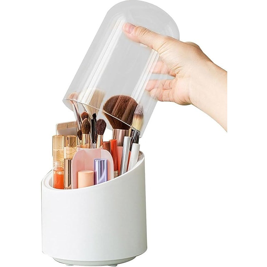 360° Rotating Makeup Brush Holder with Dustproof Lid | Dustproof Waterproof Makeup Brushes Holder with 7 Compartments Rotating Design for Easy Access - instor360.com