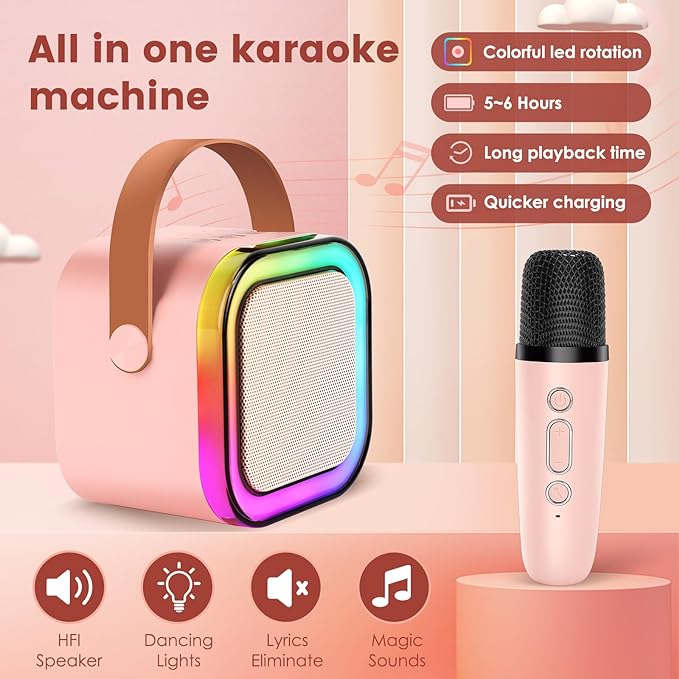 K12 Mini Karaoke To Speaker with 2 Wireless Microphone for kids Girls and Boys 5 W Bluetooth Speaker.