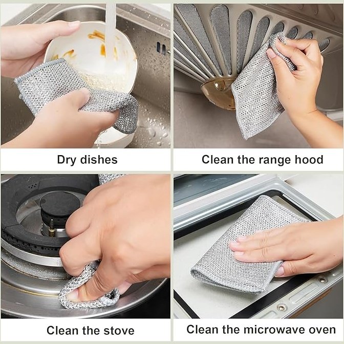 Pack of 10 Non-Scratch Wire Dishcloth & Gaps Cleaning Brush, Multipurpose Wire Dishwashing Rags for Wet and Dry, Easy Rinsing, Reusable, Wire Cleaning Cloth for Kitchen, Sinks - instor360.com