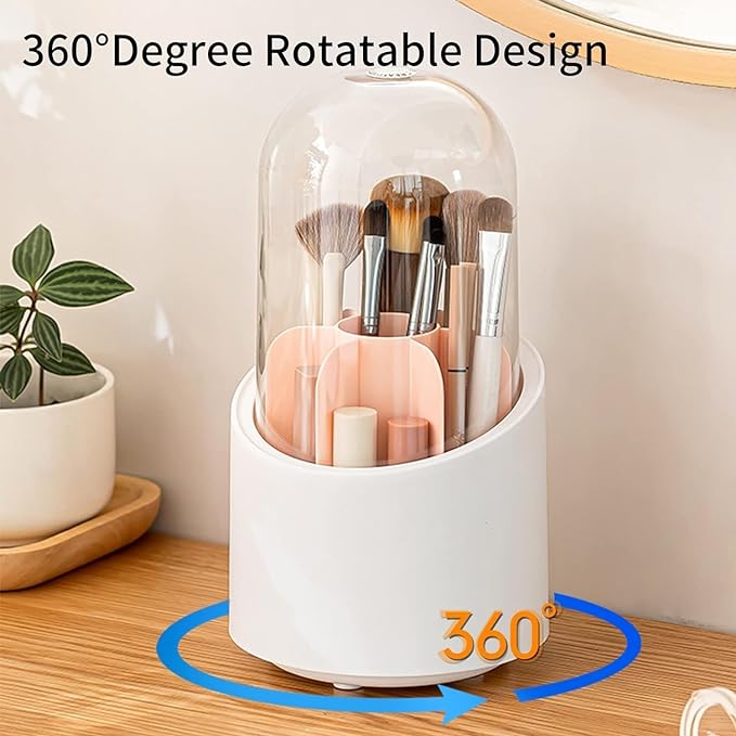 360° Rotating Makeup Brush Holder with Dustproof Lid | Dustproof Waterproof Makeup Brushes Holder with 7 Compartments Rotating Design for Easy Access - instor360.com