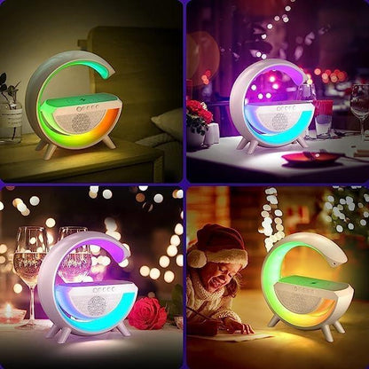 G-Shape Speaker Lamp - 3 in 1 Night Light Bluetooth Speakers with 15W Wireless Mobile Charger, Rechargeable LED Desk Lamp, Bedside Lamp for Bedroom, Room Decor, Gifting and More.