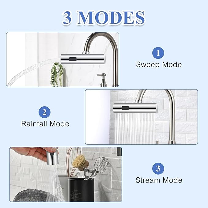 Waterfall Kitchen Faucet, 360° Swivel Water Tap Pull-Out High Pressure Kitchen Sink Faucet, Brass Waterfall Spout Taps Universal Kitchen Sink Tap Adapter for Kitchen Bathroom.