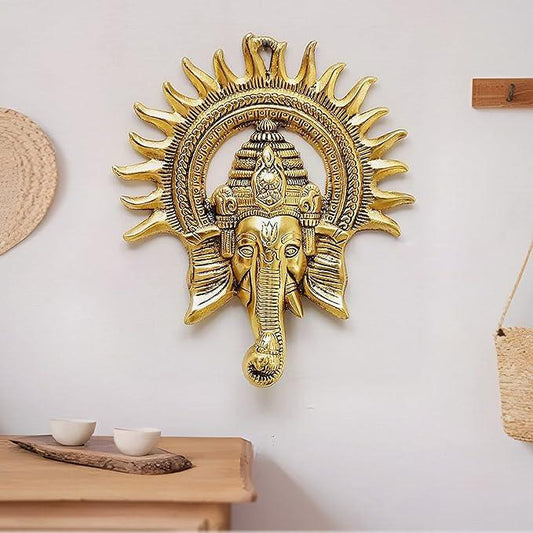 Ganesha Sun Decorative Metal Wall Hanging Art, Lucky Feng Shui Wall Decor (1 Pcs).