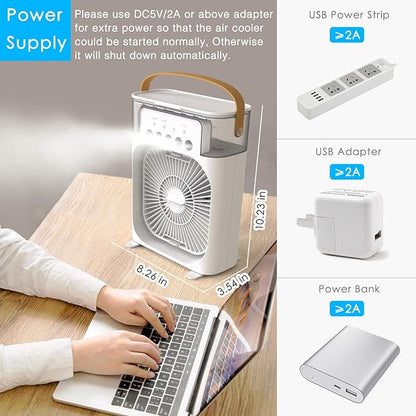 Mini Air Cooler, USB Desk Fan, Personal Evaporative Cooler with 7 Colors LED Light, 3 Wind Speeds and 3 Spray Modes for Office, Home, Dorm, Travel Personal Cooler - instor360.com
