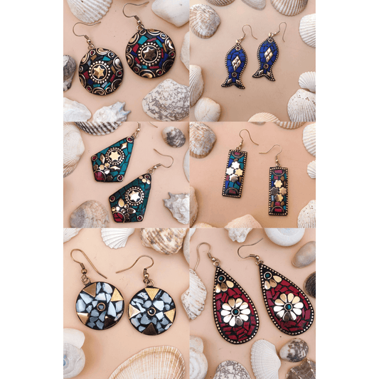 Pack Of 6 Tibetan Boho Style Contemporary Drop Earrings - instor360.com