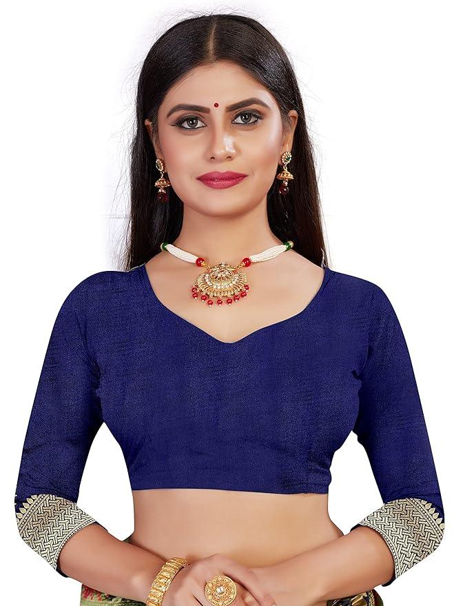 Women's Pure Kanjivaram Silk Saree Banarasi Silk Navy Blue Colour Saree With Blouse Piece.