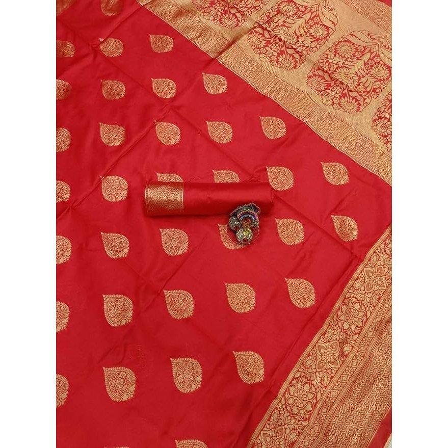 Women's Pure Kanjivaram Silk Saree Banarasi Silk Red Colour Saree With Blouse Piece.