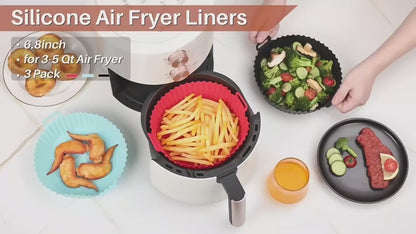Air Fryer Liners I Round Silicone Basket Baking Tray I Pot with Ear Handles I Nonstick Reusable Heat Resistant I Cooking Oven Insert Accessories - Multicolor (8 inch, Pack of 2)